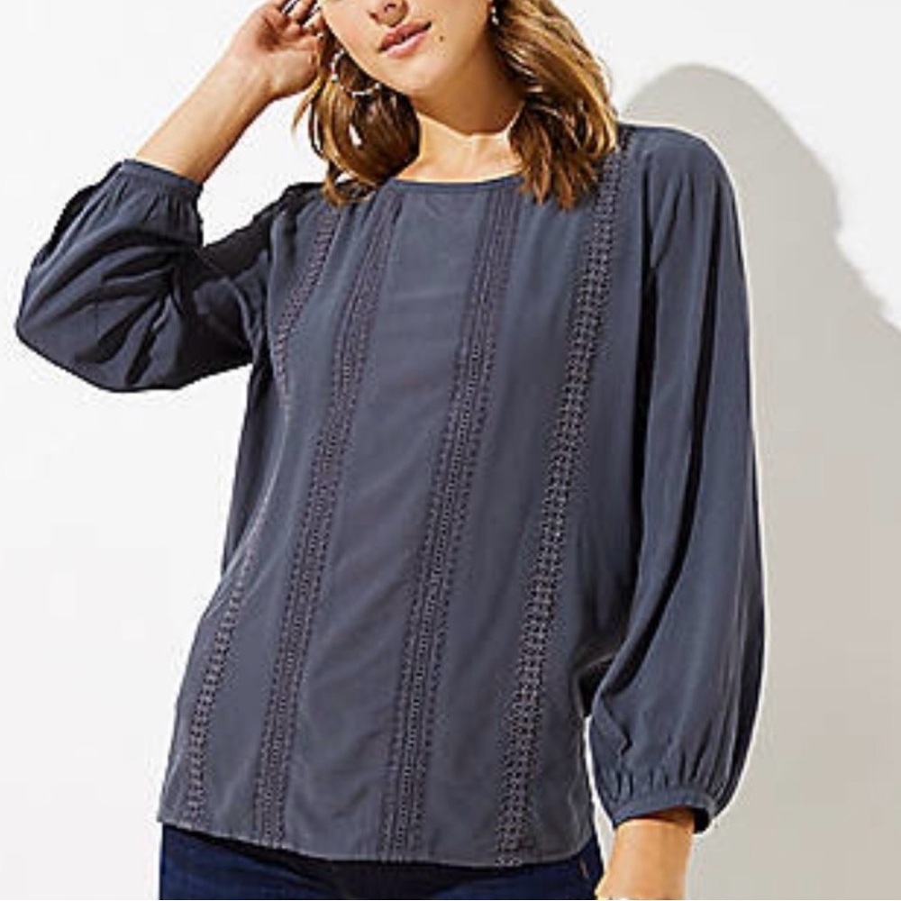 Loft NWT dark grey eyelet blouse, XS